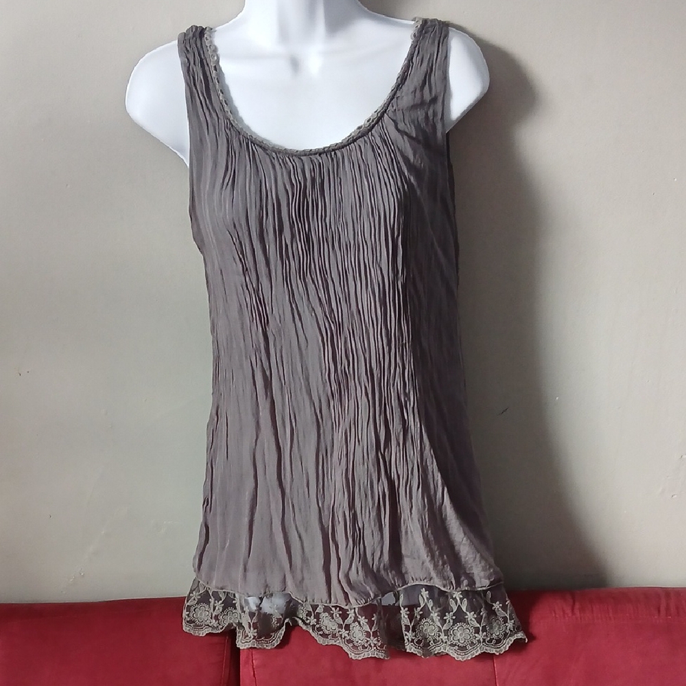 Elegant Gray Sleeveless Top with Lace Trim Stella Rosa Made In Italy Size L